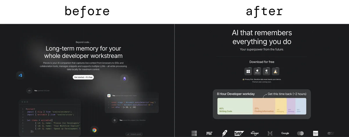Before and after hero section comparison
